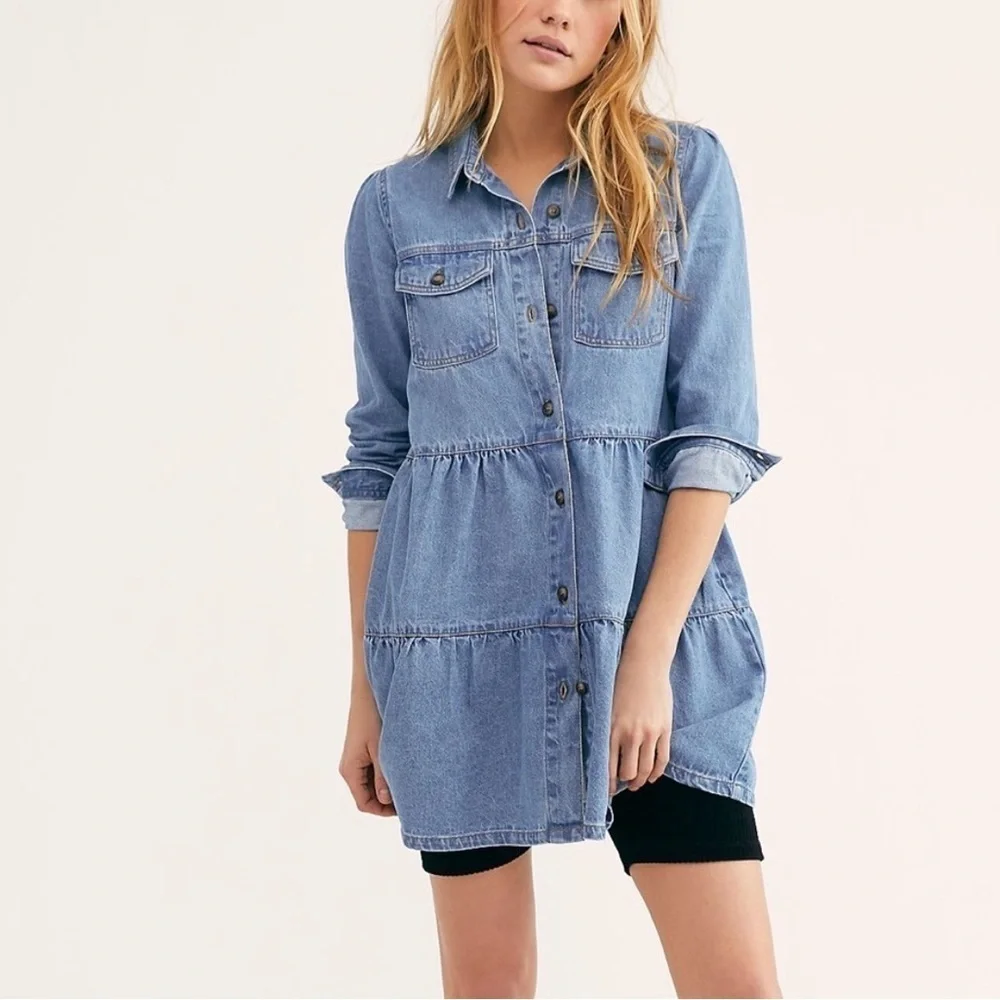 free people nicole denim dress Free People Nicole Denim Shirt Dress Shop Nicole Long Sleeve Button Front Denim Mini Shirt Dress